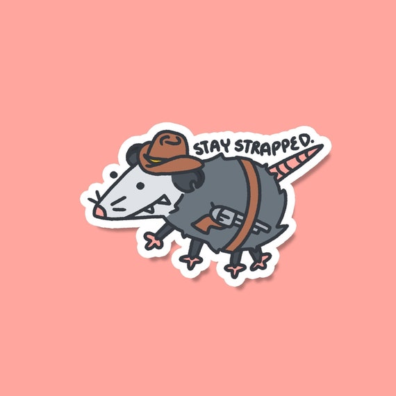 3&quot; Opossum Cowboy Stay Strapped Possum Vinyl Sticker