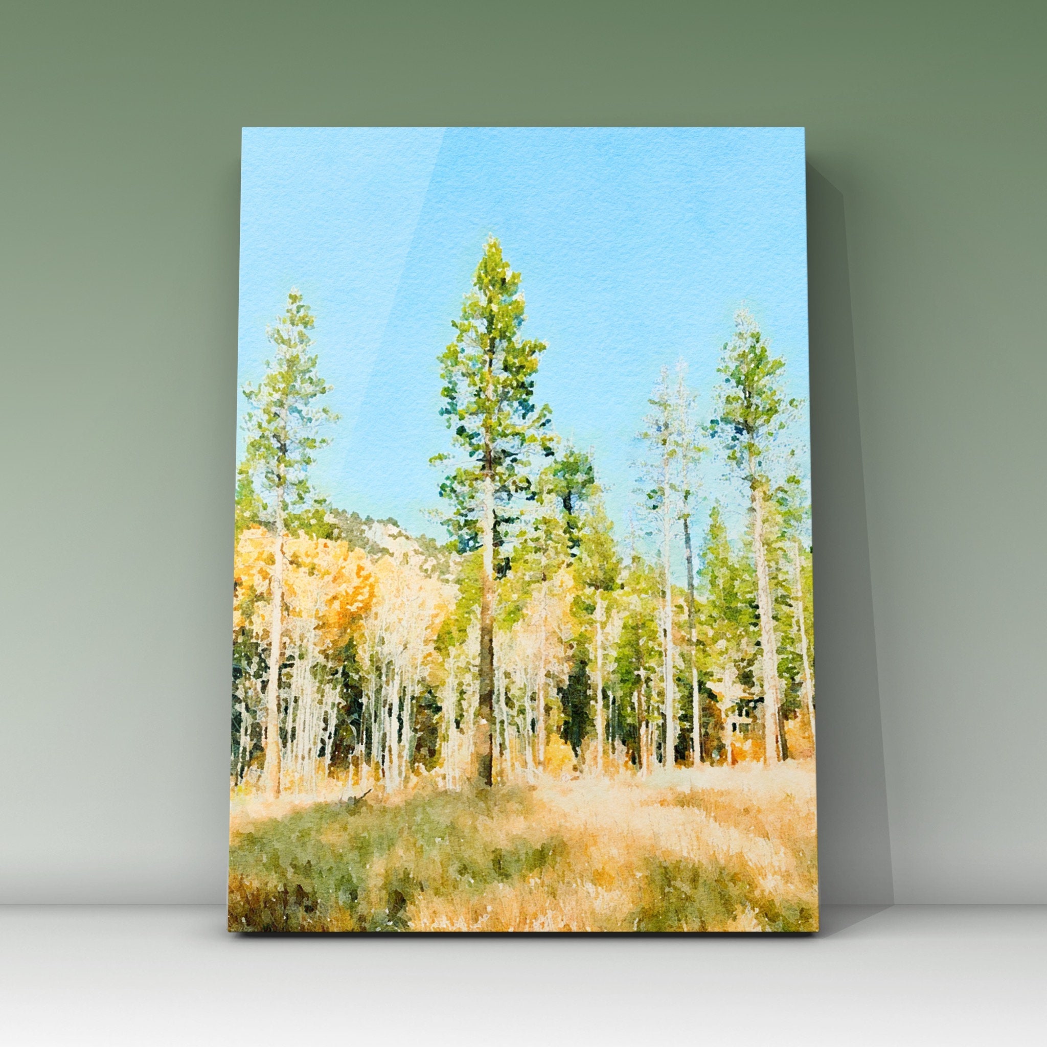 Download Printable file Watercolor Digital Print Wall Art Decor Autumn Golden Birch Grove Painting