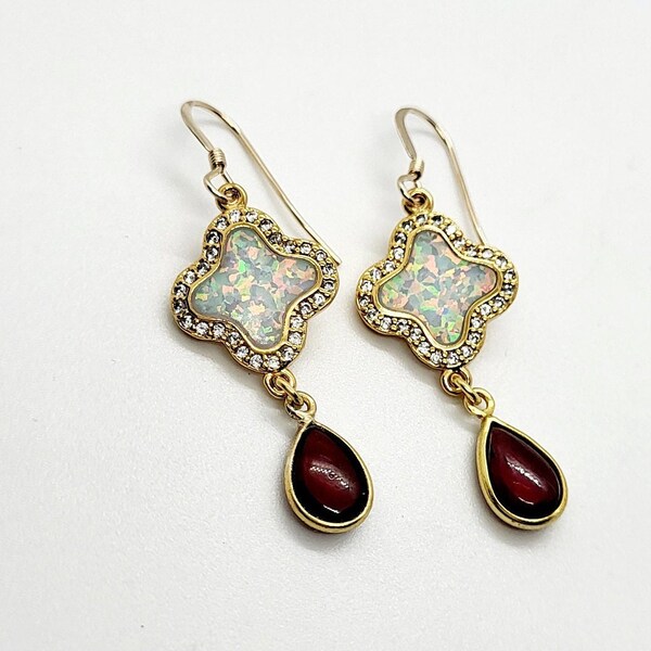Vintage Style Jewellery Opal Earrings 18K Rose Gold Plated | UK