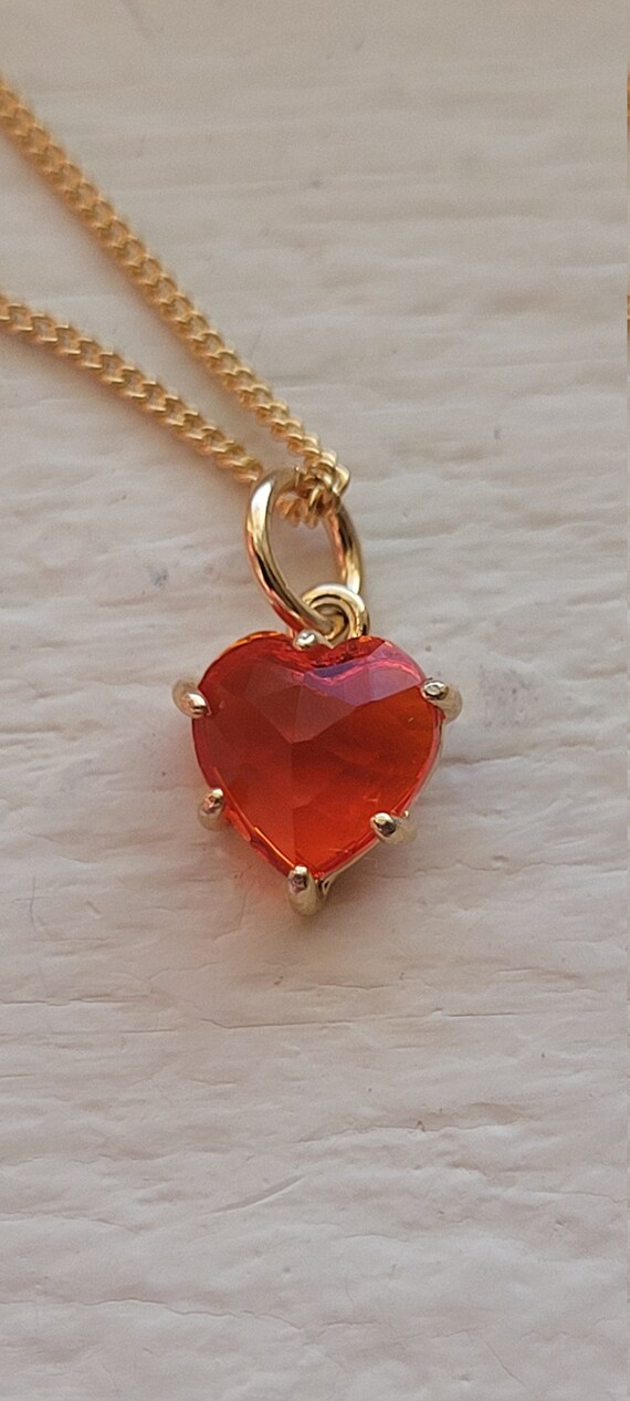 Gold Necklace With Red Heart Pendant 