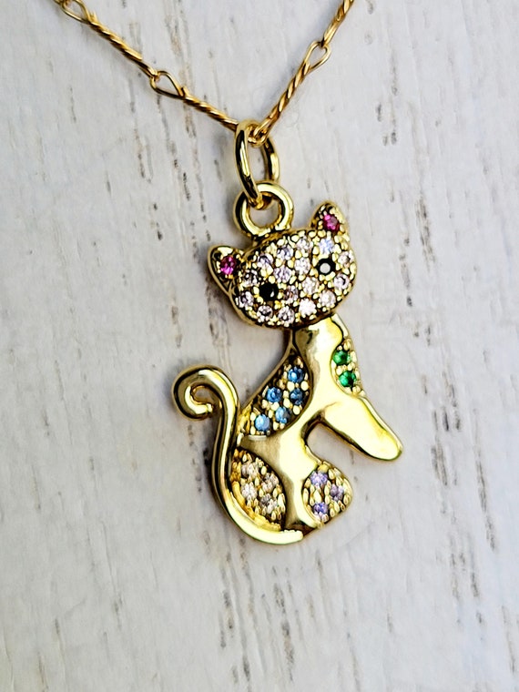 14k Yellow Gold Satin and Diamond Cut Siamese Cat Necklace - The Black Bow  Jewelry Company