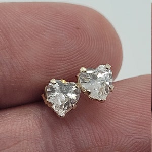Vintage 10K Gold Cubic Zirconia Heart Stud Earrings - 4mm and 5mm - Solid Gold Studs - Yellow Gold - White Gold - Earrings - Gift for Her