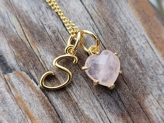 Gold Rose Quartz Heart Necklace With 