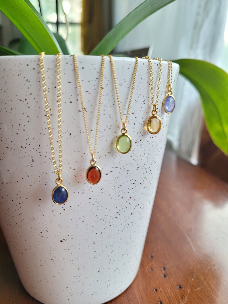 Personalised Crystal Gold Necklace Gift for Her, Birthstone Jewelry or Cute Dainty Layering Necklace. Custom Gold Jewelry - Christmas Gifts 