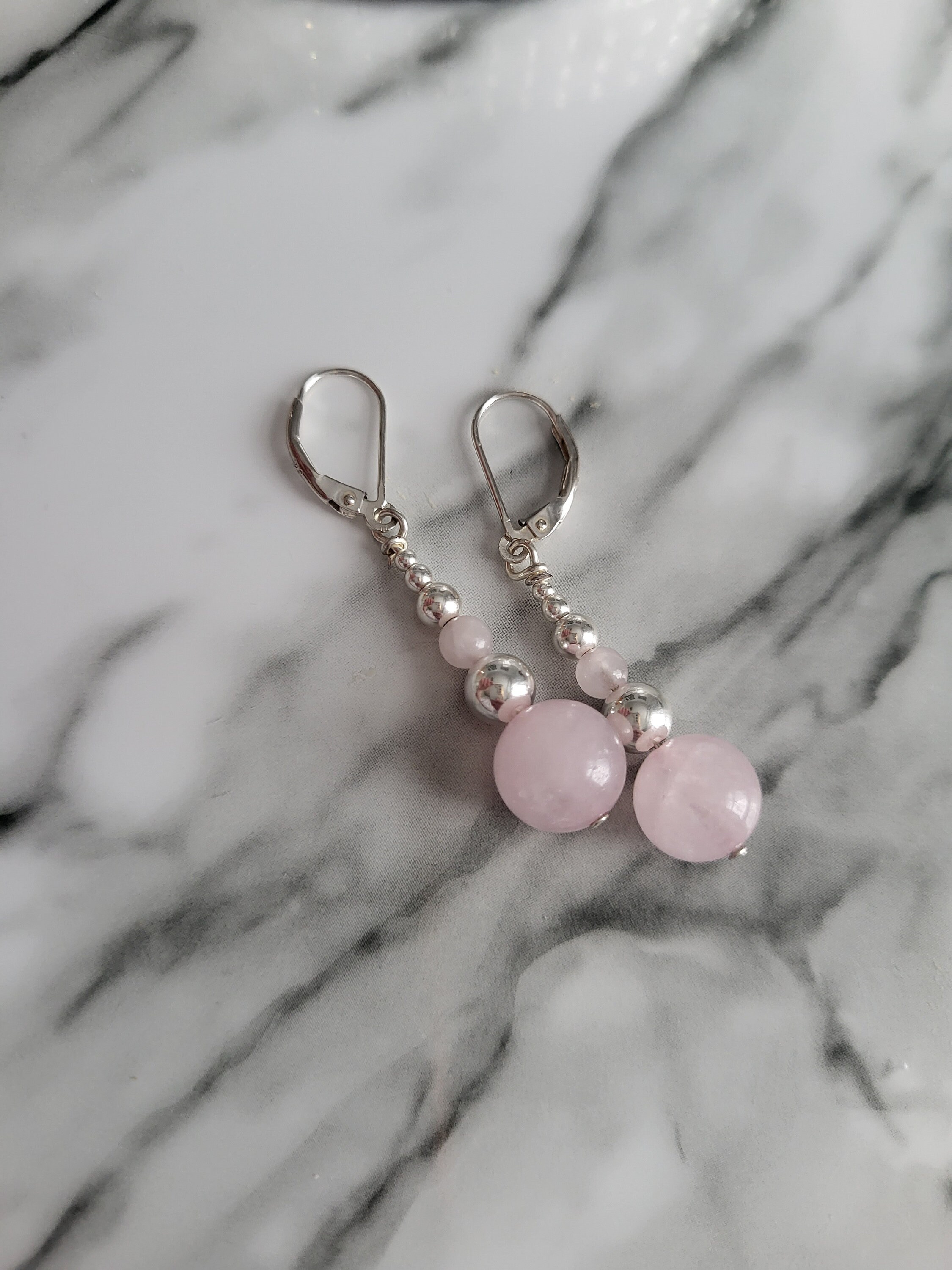 Rose Quartz & Sterling Silver Earrings - Emz Blendz Soap Co.