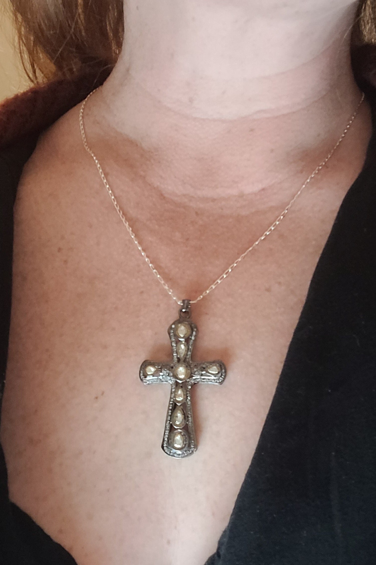 Polki Diamond Cross Black Cross Pendant 