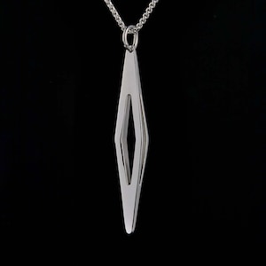 COMPASS Silver Tone - Stylized Compass Arrow Design / Unisex Stainless Steel Pendant With 2MM Rounded Box Chain and a Mystery Spoon