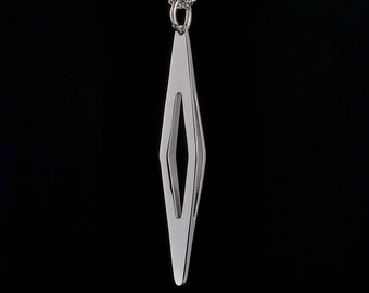 COMPASS Silver Tone - Stylized Compass Arrow Design / Unisex Stainless Steel Pendant With 2MM Rounded Box Chain and a Mystery Spoon