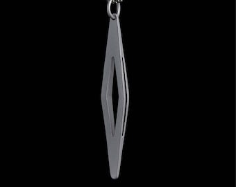 COMPASS Matte Black - Stylized Compass Arrow Design / Unisex Stainless Steel Pendant With 2MM Rounded Box Chain