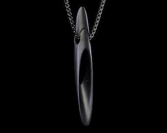 KUNAI Matte Black - Fashion Pendant, Sleek Matte Black Unisex Stainless Steel Necklace with 2MM Rounded Box Chain, Futuristic Design