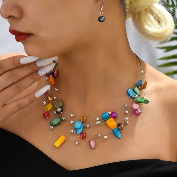 The Leather Stone Slider Necklace in Natural