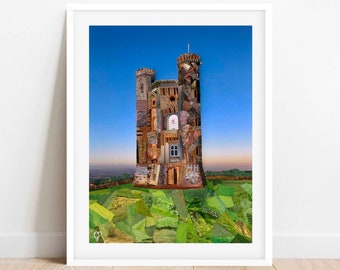 A3/A4 'Broadway Tower' Art Print, The Cotswolds, Broadway, Cheltenham, Collage Art, Cotswold Poster Art, Wall Art, Cirencester, Pattern Art