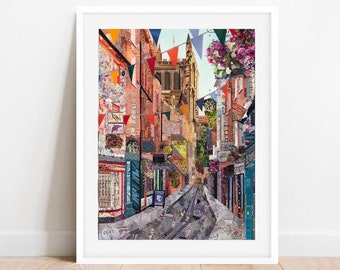 A3/A4 Hereford 'Church Street' Art Print, Herefordshire Wall Art, Home Decor, Collage Art Print, Hereford Cathedral, Magazine Art, Hereford