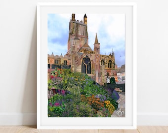 A3/A4 'Gloucester Cathedral' Art Print, Collage Art, Gloucestershire Art, UK art, Travel Art, Home Decor, Wall Art, Magazine Art Print