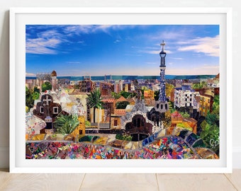 A3/A4 Barcelona 'Parc Güell' Art Print, Barcelona View, Travel Poster, Wall Art, Home Decor, Spain Travel Art, Holiday Destination Prints