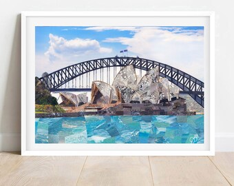 A3/A4 'Sydney Opera House' Australia Art Print, Collage Wall Art, Sydney Harbour, Travel Print, Home Decor, Sydney Art Print