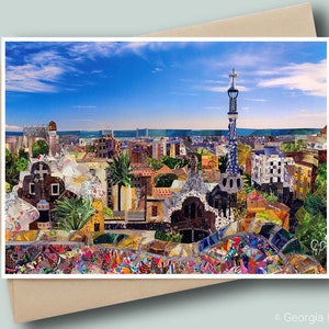 Barcelona Card, Barcelona City Card, Spain Gift, Travel Card, Spain Art, City Greeting Card, Collage Art Card, Barcelona greeting card image 2