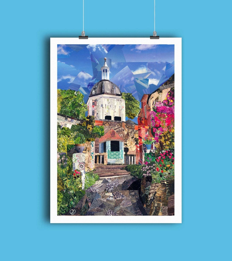 A3/A4 'Portmeirion' North Wales Art Print, Gwynedd, Collage Art, Art Poster, Wales Wall Art, Home Decor, Pattern Magazine Art, Holiday Art image 2