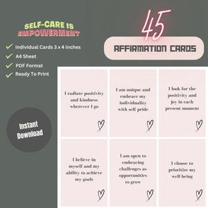 Cartões de afirmação de mentalidade positiva, cartões de afirmação rosa, cartão de afirmações para impressão instantânea, cartões de afirmação diários para impressão instantânea