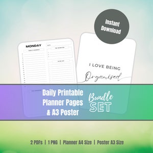 Simple To Do List Daily Planner Instant Digital Download, Single Page Daily To Do List Planner Instant Digital, Affirmation A3 Poster, B&W
