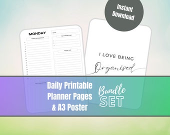 Simple To Do List Daily Planner Instant Digital Download, Single Page Daily To Do List Planner Instant Digital, Affirmation A3 Poster, B&W