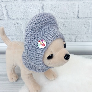 Gray handmade dog hat, Woolen winter hat, Pet knit apparel, Dog outfit, Puppy hat, Snow hat for small dogs, Hand knitted dog gift, Pet hat