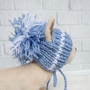 Blue knitted handmade woolen dog hat with pom pom,Snow hat for small dogs,Hand knitted dog gift, Puppy clothing, Chihuahua winter hat