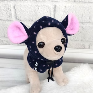 Dog fleece hat with ears, Blue dog snood with ears, Dog Christmas hat, Winter pet beanie, Blue dog hood, Chihuahua fleece hat
