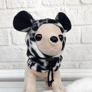 Dog fleece handmade hat with ears, animal print dog snood with ears, Dog Christmas hat, Winter pet beanie, leopard dog hood, Chihuahua hat