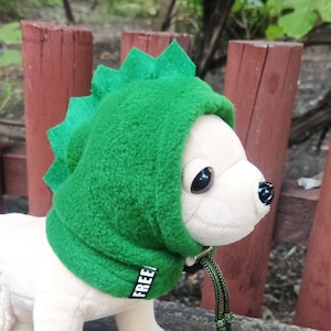 Dog fleece hat with crocodile comb, Green dog snood , Dog Christmas hat, Winter pet beanie, green dog hood, Chihuahua fleece hat zdjęcie 1