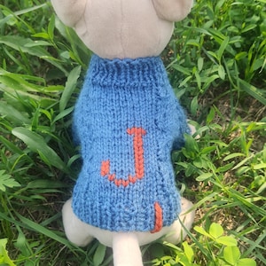 Knitted monogrammed sweater for dogs Canine apparel Woolen  handmade dog vest Jeans puppy sweater Warm dogs clothes Personalized puppy sweat