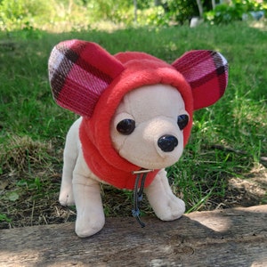 Chihuahua red hat with ears, Fleece dog snood, winter dog hat, red fleece hood for dogs