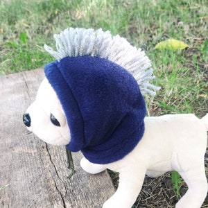 Chihuahua iroquois hat, Fleece dog snood, winter dog mohawk, Blue fleece hood for dogs