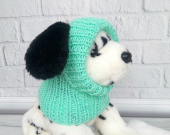 Green knitted hat snood for dogs, Puppy clothes Woolen dog outfit Dog scarf Dog lover gift