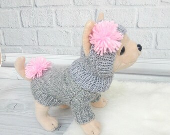 Personalized handmade puppy sweater Knit woolen hat for small breeds dog Canine apparel Woolen dog vest Gray puppy sweater Warm dogs clothes