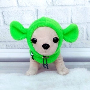 Dog fleece handmade hat with ears, Green dog snood with ears, Dog winter hat, Winter pet beanie, Green dog hood, Chihuahua fleece hat