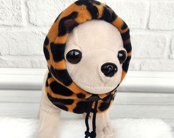 Chihuahua fleece hat with leopard print, Dog snood, Dog hat, Winter pet hat, animal print dog hat