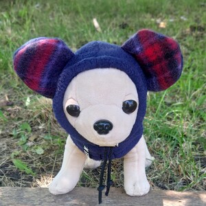 Chihuahua blue handmade hat with ears, Fleece dog snood, winter dog hat, blue fleece hood for dogs