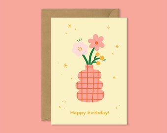 Happy Birthday Pink Vase Greeting Card