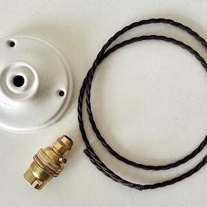 Ceramic Ceiling Rose, Electric Cable & Brass Bulb Holder Pendant Light Set 2 colours