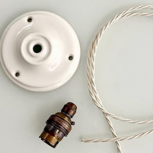 Ceramic Ceiling Rose, Electric Cable & Bulb Holder Pendant Light Set: Various Options