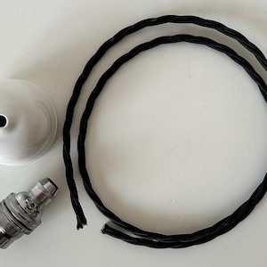 Domed Ceramic Ceiling Rose, Electric Cable & Chromed Bulb Holder Pendant Light Set 2 colours