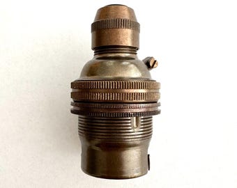 Antiqued Earthed Brass Lampholder with Shade Ring and Cord Grip