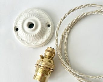Floral Ceramic Ceiling Light Set: Twisted Cable and B22 Brass Holder