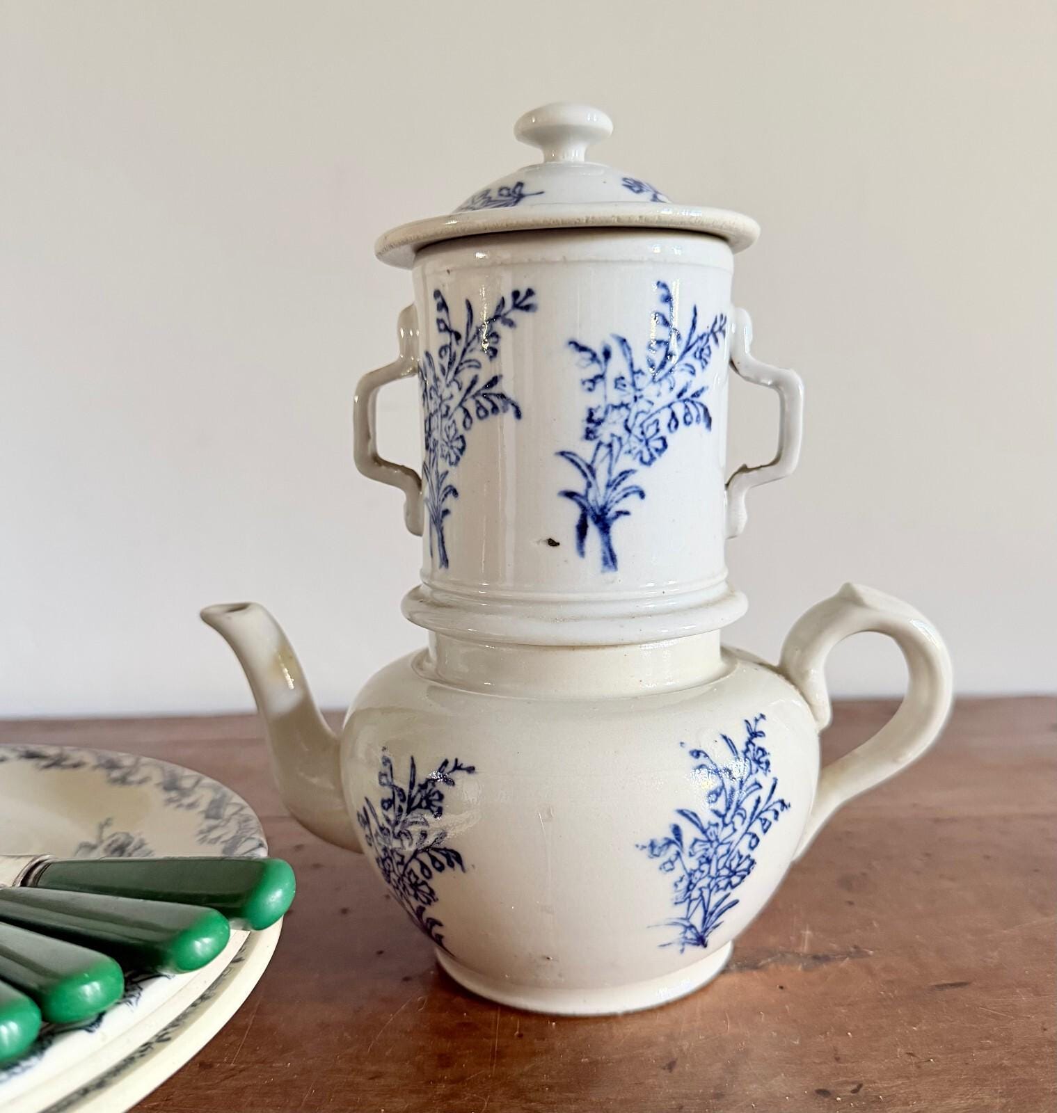 French Antique Teapot Blue - Etsy