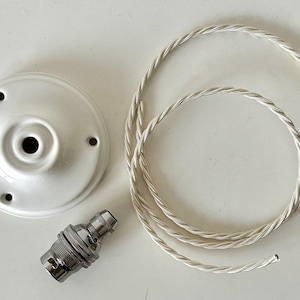 Ceramic Ceiling Rose, Electric Cable & Bulb Holder Pendant Light Set: Various Options