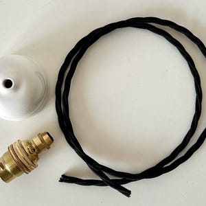 Domed Ceramic Ceiling Rose, Electric Cable & Bulb Holder Pendant Light Set 2 colours