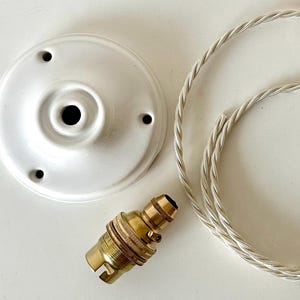 Ceramic Ceiling Rose, Electric Cable & Brass Bulb Holder Pendant Light Set: Various Options