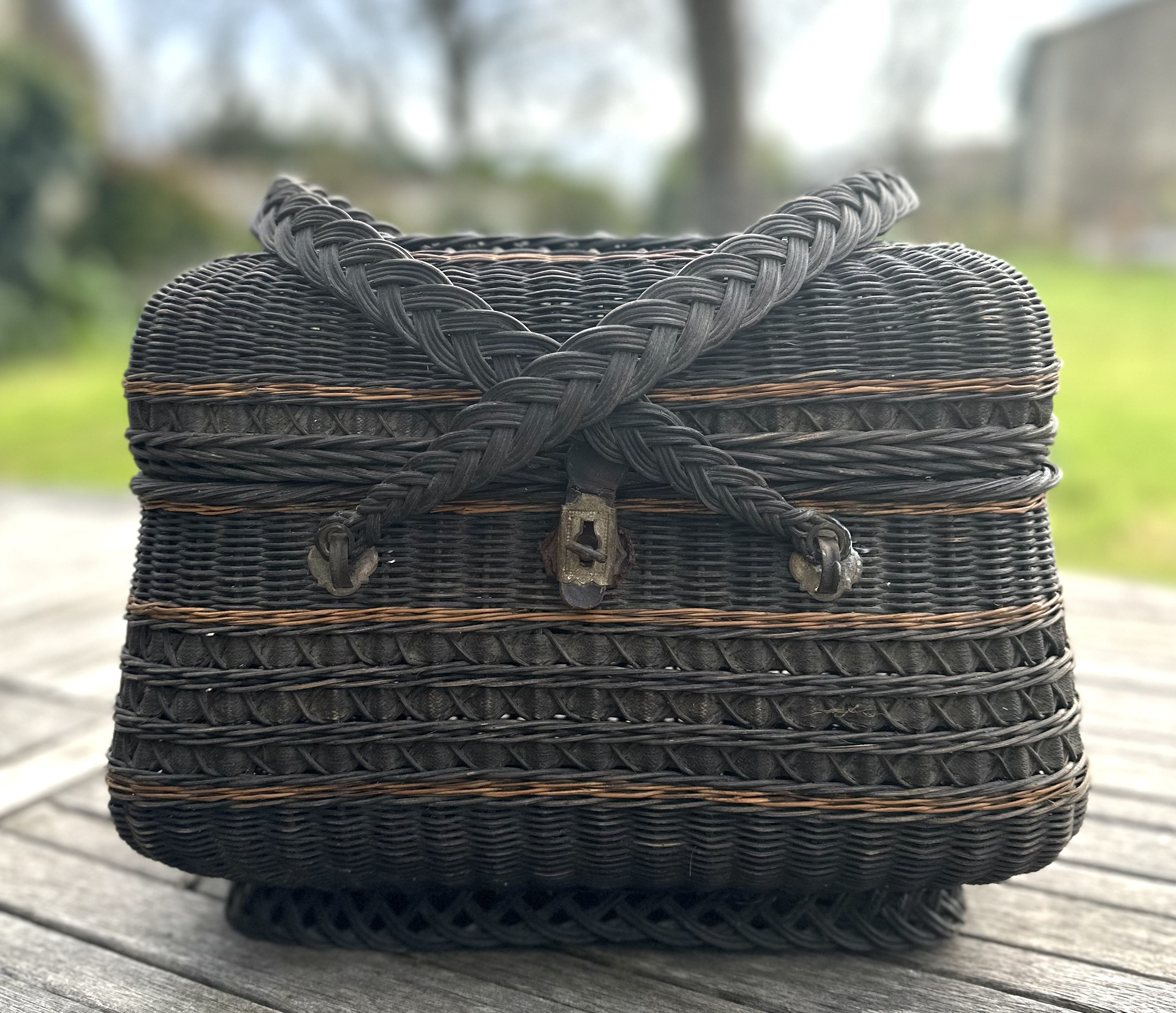 1900 French Black Wicker Basket