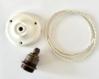 Ceramic Ceiling Rose, Electric Cable & E27 Bulb Holder Pendant Light Set: Various Options